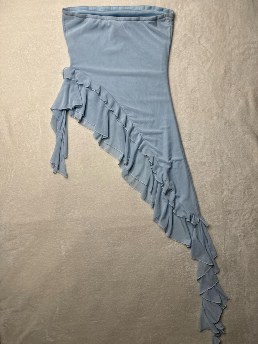 Sans Souci Light Blue Asymmetrical Ruffle Mesh Strapless Top XS